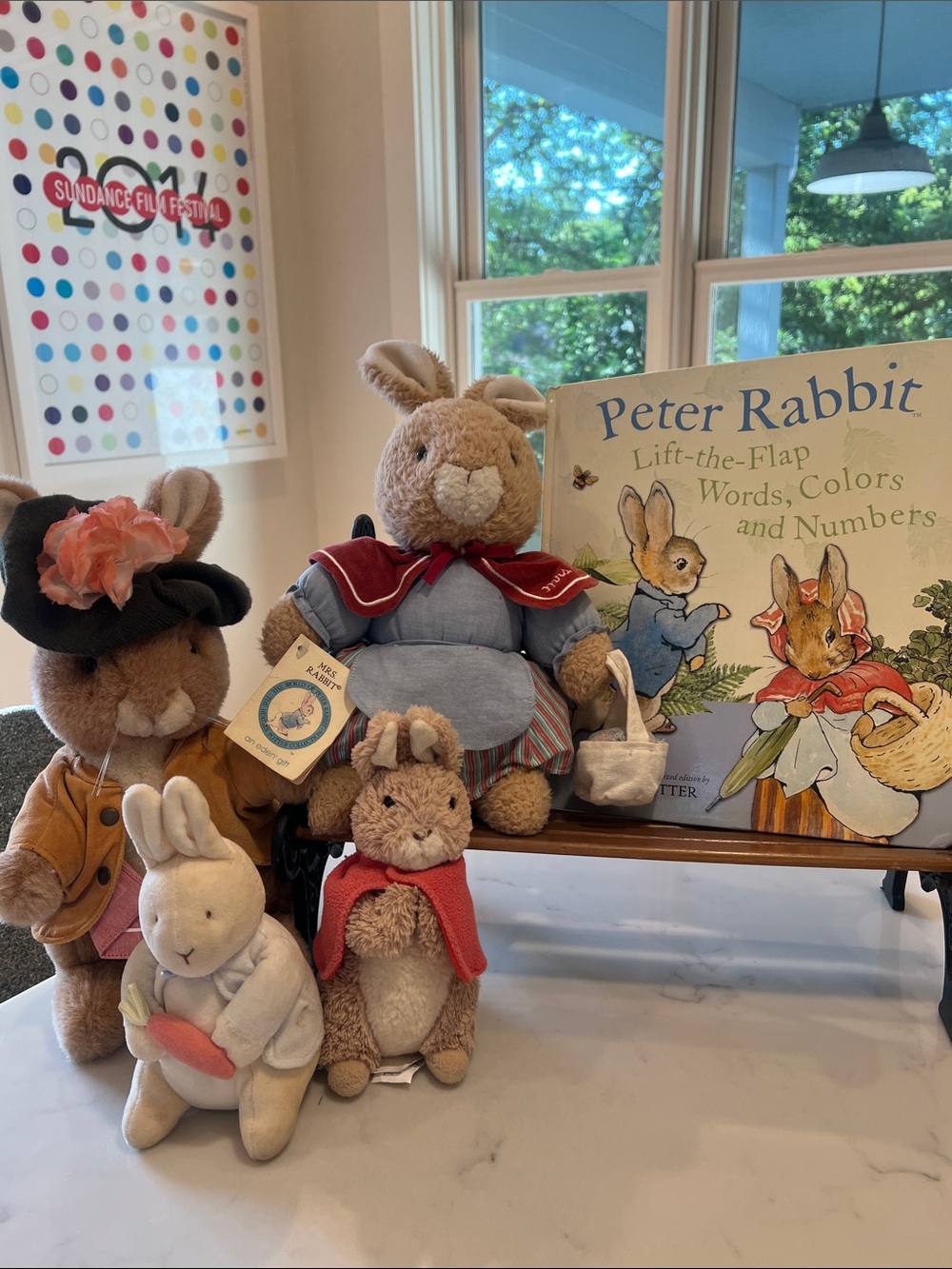 Vintage Beatrix Potter Peter Rabbit Plush, Book, & Display Bench Collector Lot